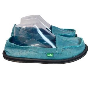 Sanuk Turquoise Metallic Fabric Upper Sole Slip On Loafer Size 9